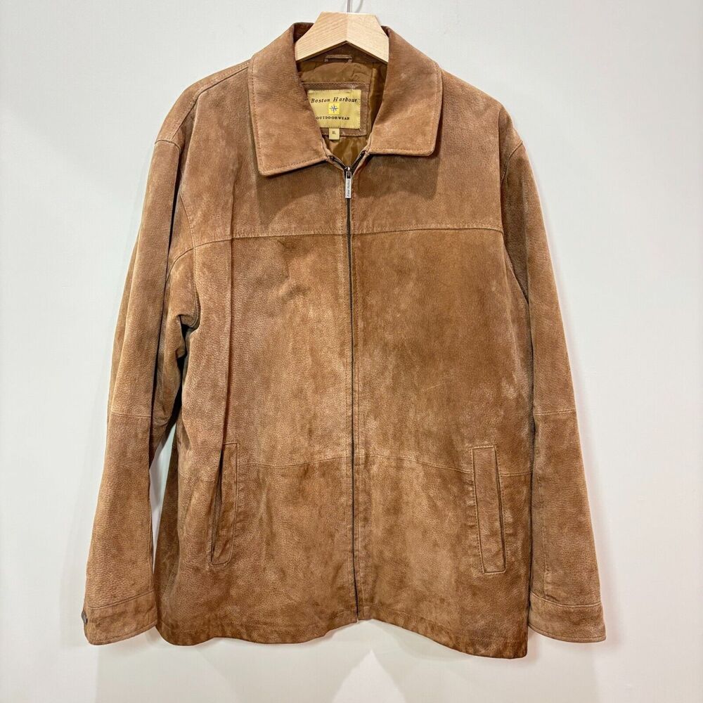 Boston Harbour Outdoor Wear Men XL Soft Brown Suede Leather Jacket Zip Workwear